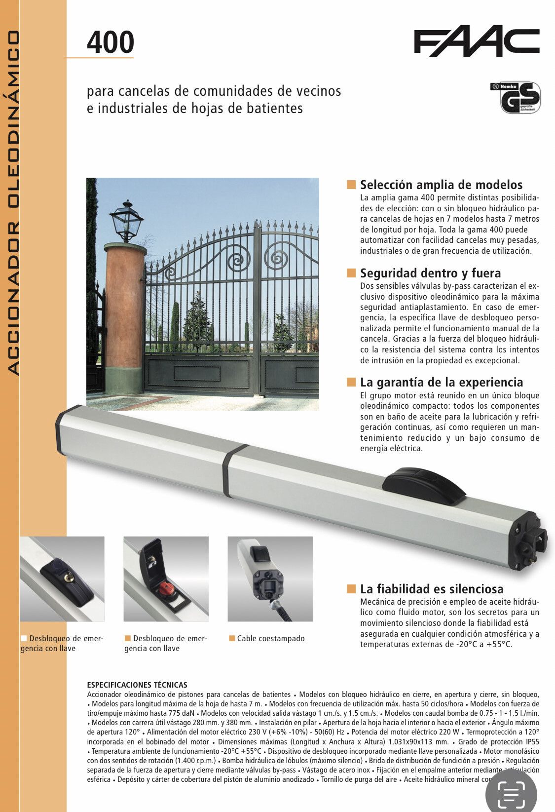 Brazo hidráulico FAAC 400 CBA